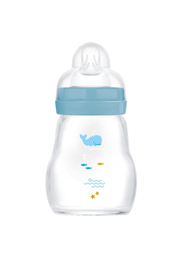 Mam Γυάλινο Μπιμπερό Feel Good με Θηλή Σιλικόνης για 0+ μηνών Γαλάζιο 170ml
