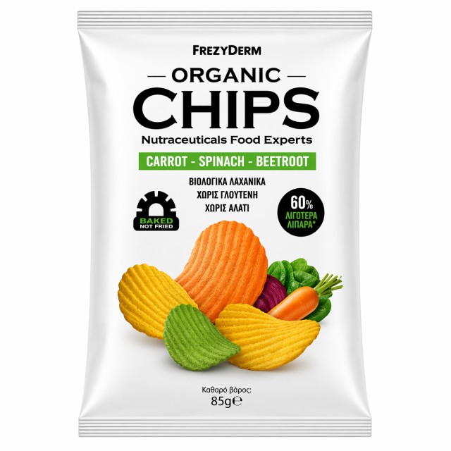 Frezyderm Organic Chips Carrot-Spinach-Beetroot Βιολογικό σνακ με γεύση Καρότο,Σπανάκι,Παντζάρι, 85g