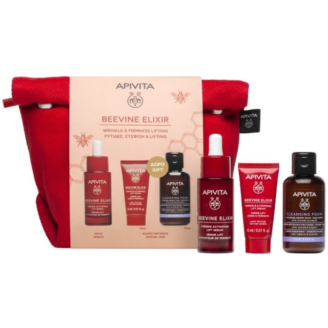 Apivita Promo Beevine Elixir με Beevine Elixir Serum Ορός Προσώπου για Σύσφιξη κατά των Ρυτίδων, 30ml + Δώρο Κρέμα Προσώπου Σύσφιξης & κατά των Ρυτίδων, 15ml, Αφρό Καθαρισμού, 75ml & Nεσεσέρ, 1τεμ, 1σετ