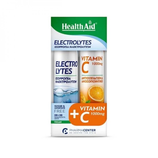 Health Aid Promo Pack Electrolytes, 20tabs & Vitamin C 1000mg, 20tabs, 2τεμ