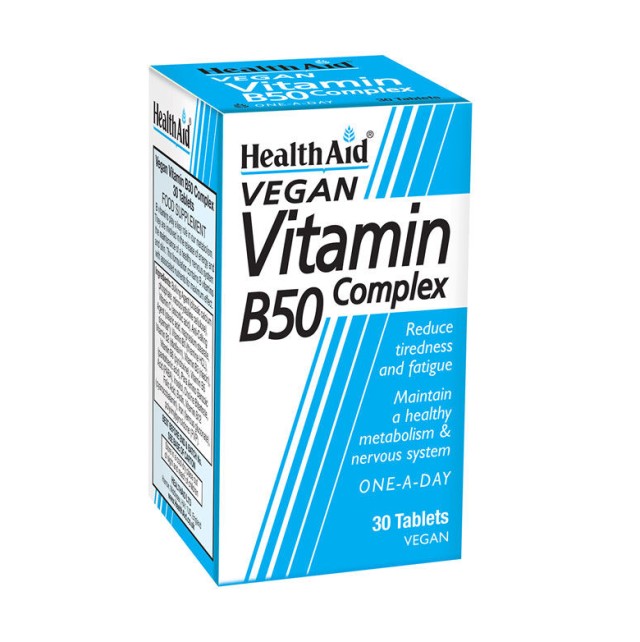 Health Aid Vitamin B 50 Complex Συμπλήρωμα Διατροφής για Ενίσχυση του Μεταβολισμού & την Υγεία του Νευρικού Συστήματος 30 Ταμπλέτες