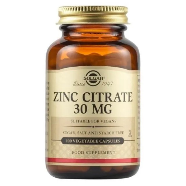 Solgar Zinc Citrate 30 mg 100 φυτικές κάψουλες