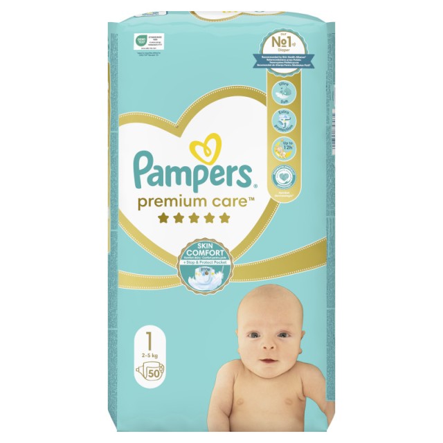 Pampers Premium Care No 1 50pcs, Βρεφικές Πάνες Νο 1 2-5kg 50τμχ