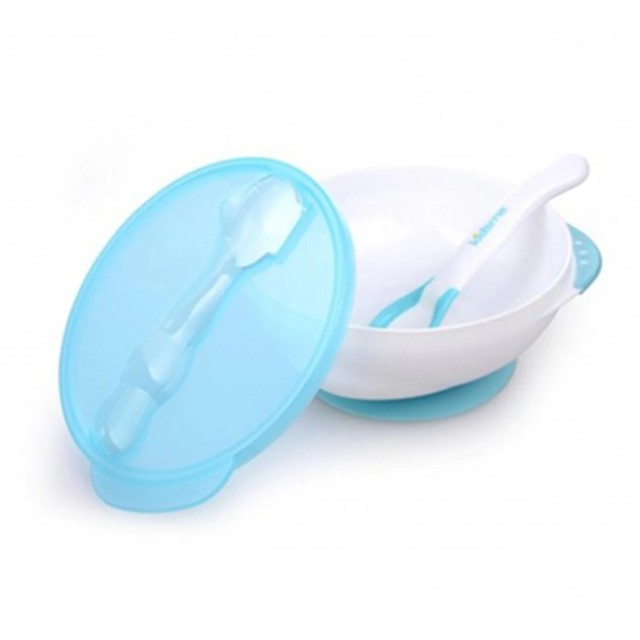 Kidsme Σετ Μπώλ με Κουτάλι που δείχνει την θερμοκρασιά του φαγητού χρώματος μπλέ, 1σετ