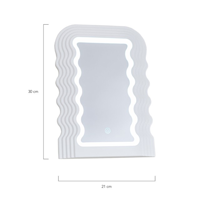 White Wave Mirror with LED Light 21 x 30 cm, Siena - Flamingueo