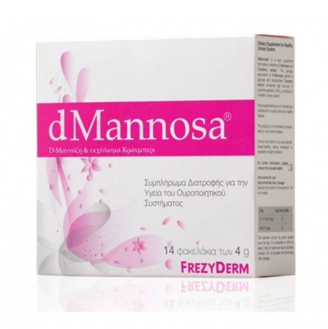 Frezyderm dMannosa & Cranberry Extract D-Μαννόζη & Εκχύλισμα Κράνμπερι Συμπλήρωμα Διατροφής για την Υγεία του Ουροποιητικού Συστήματος, 14x4gr