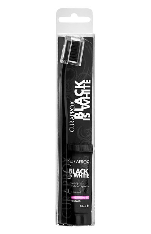Curaprox Black is White Pack με Οδοντόβουρτσα Black is White &  Black is White Tough Whitening Toothpaste Λευκαντική Οδοντόκρεμα 8ml